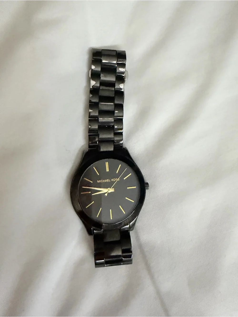 Michael Kors Black and Gold-Tone Minimalist Bracelet Watch